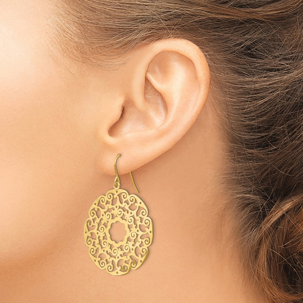 Gold Fancy Lace Filigree Dangle Earrings - Model TH589 - Charlie & Co. Jewelry