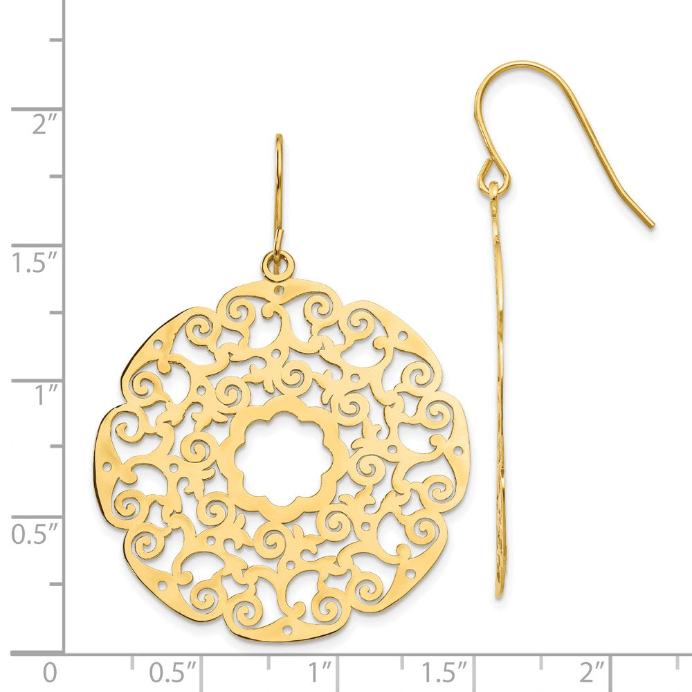 Gold Fancy Lace Filigree Dangle Earrings - Model TH589 - Charlie & Co. Jewelry