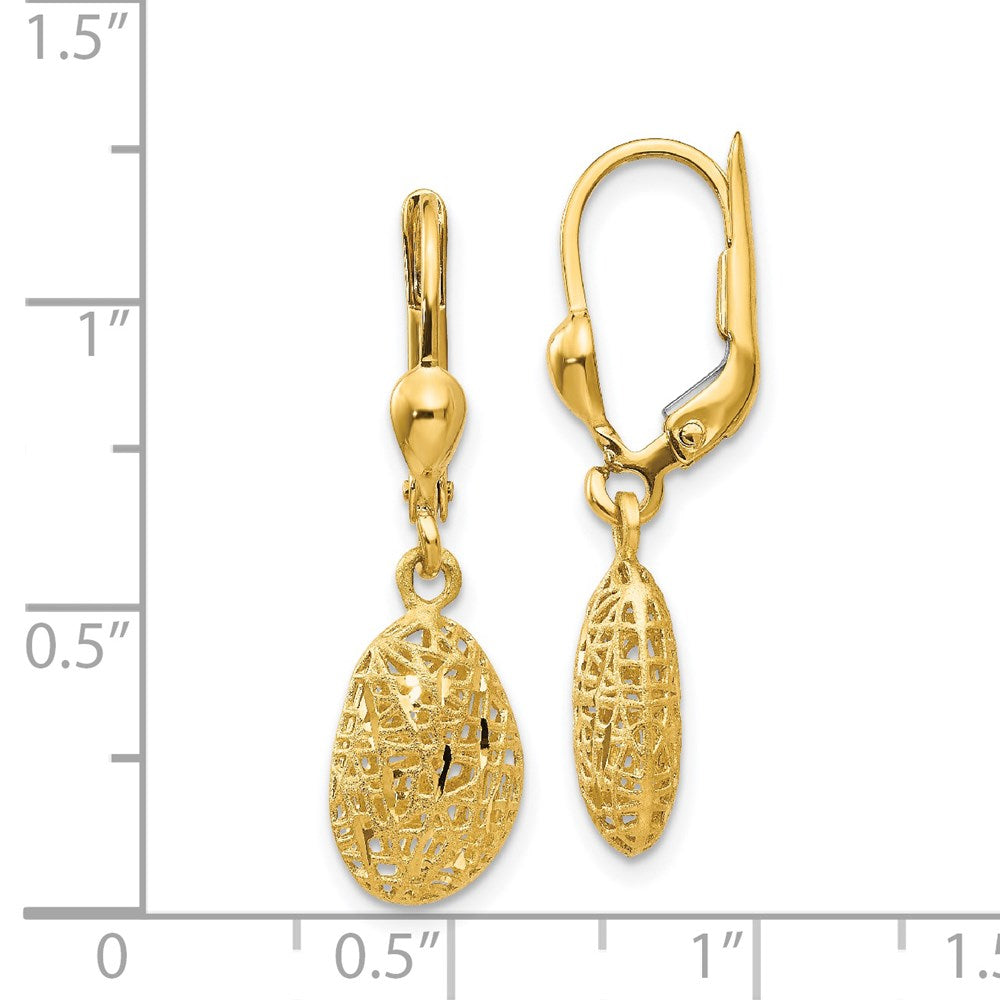 Gold Polished Diamond-cut Satin Puff Dangle Leverback Earrings - Model TH870 - Charlie & Co. Jewelry