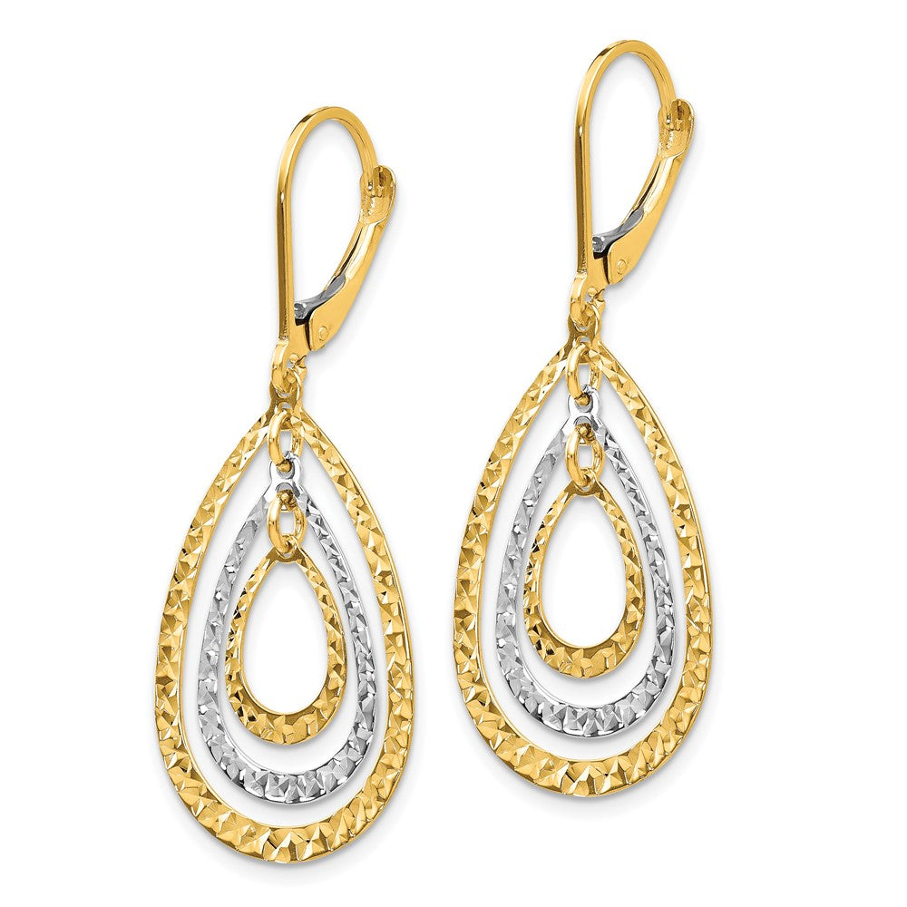 Yellow and White Gold Tear Drop Diamond Cut Leverback Earrings Model-TH882 - Charlie & Co. Jewelry