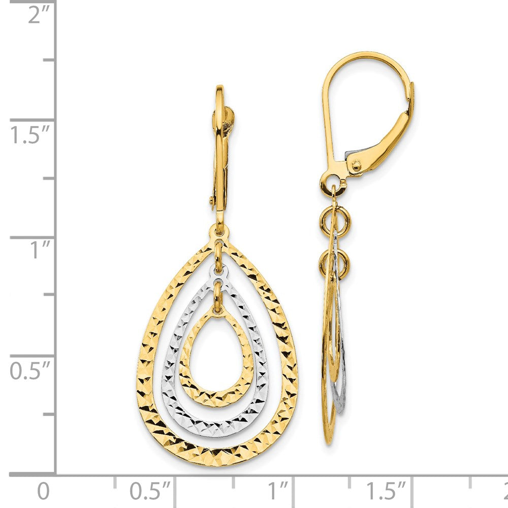 Yellow and White Gold Tear Drop Diamond Cut Leverback Earrings Model-TH882 - Charlie & Co. Jewelry