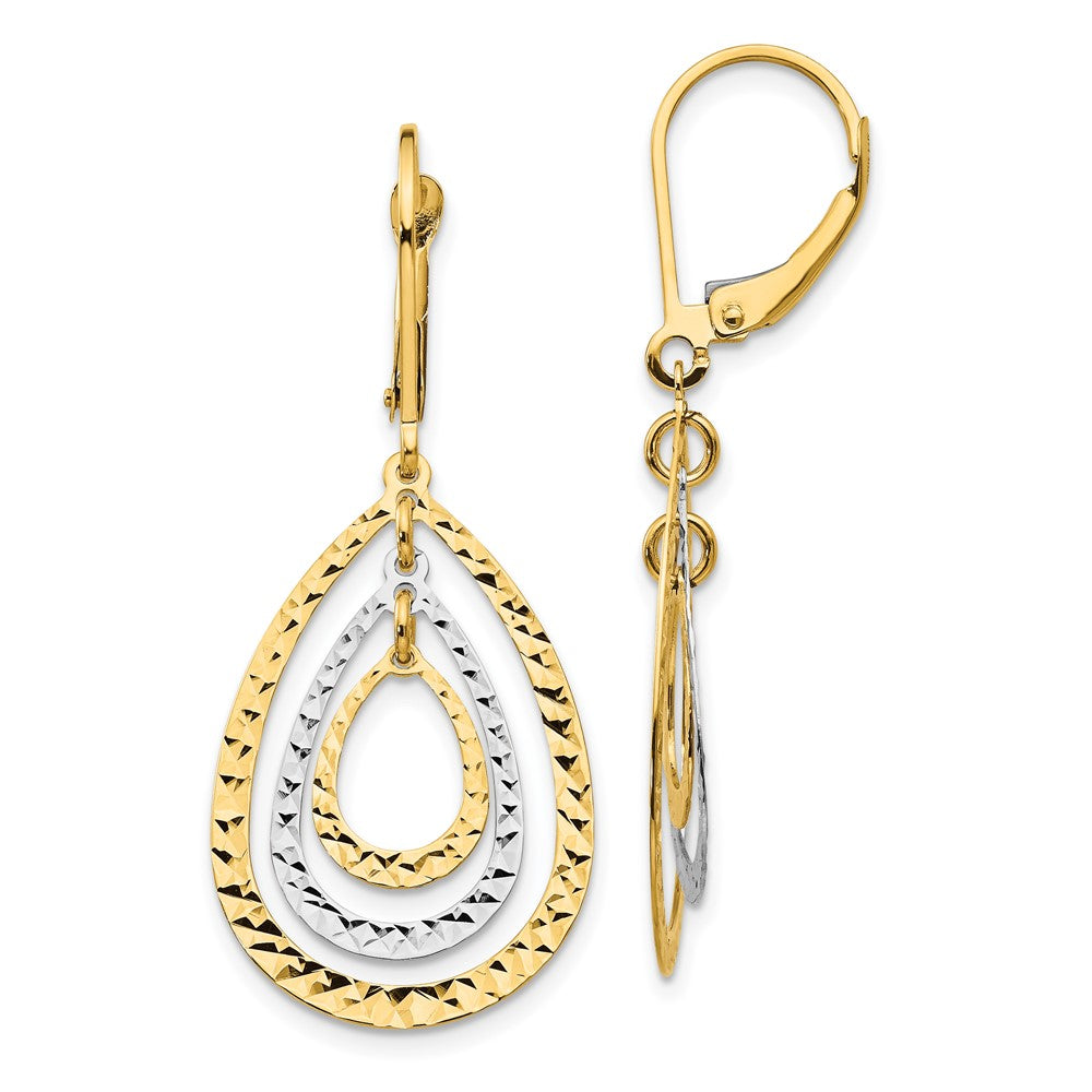 Yellow and White Gold Tear Drop Diamond Cut Leverback Earrings Model-TH882 - Charlie & Co. Jewelry