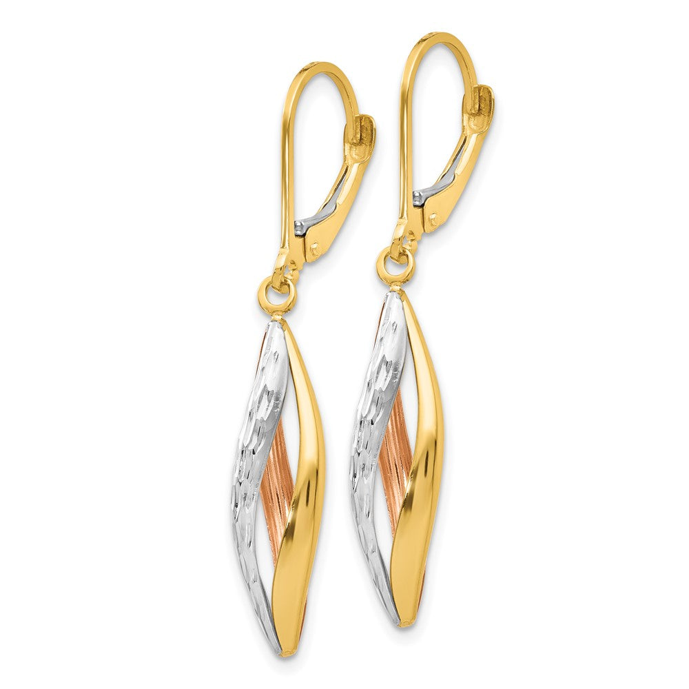 Gold Two-tone with White Rhodium Diamond-cut Leverback Earrings - Model TH927 - Charlie & Co. Jewelry