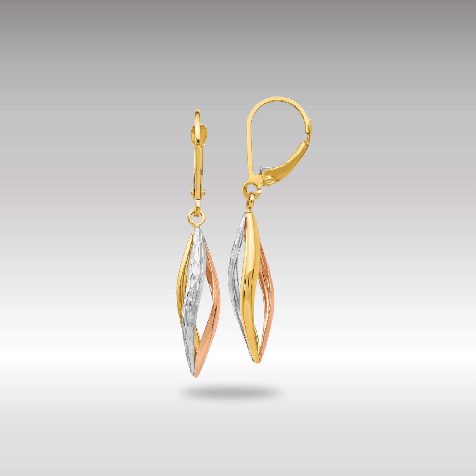 Gold Two-tone with White Rhodium Diamond-cut Leverback Earrings - Model TH927 - Charlie & Co. Jewelry