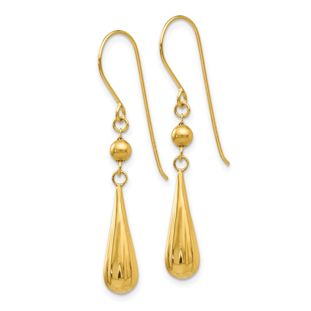 Gold Grooved Puffed Teardrop Shepherd Hook Earrings Model-TH930 - Charlie & Co. Jewelry