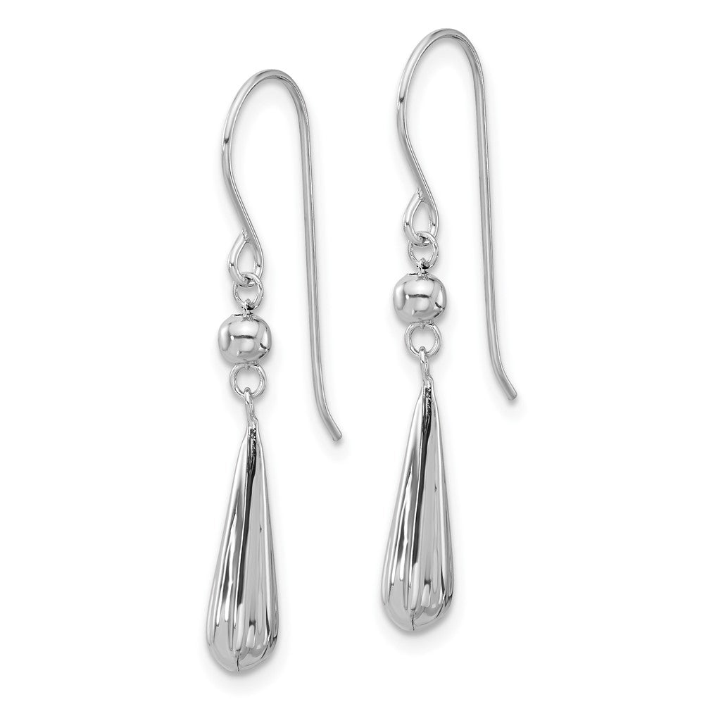 White Gold Grooved Puffed Teardrop Shepherd Hook Earrings Model-TH933 - Charlie & Co. Jewelry