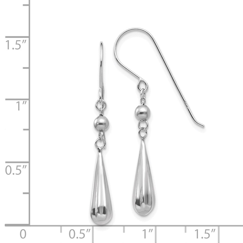 White Gold Grooved Puffed Teardrop Shepherd Hook Earrings Model-TH933 - Charlie & Co. Jewelry