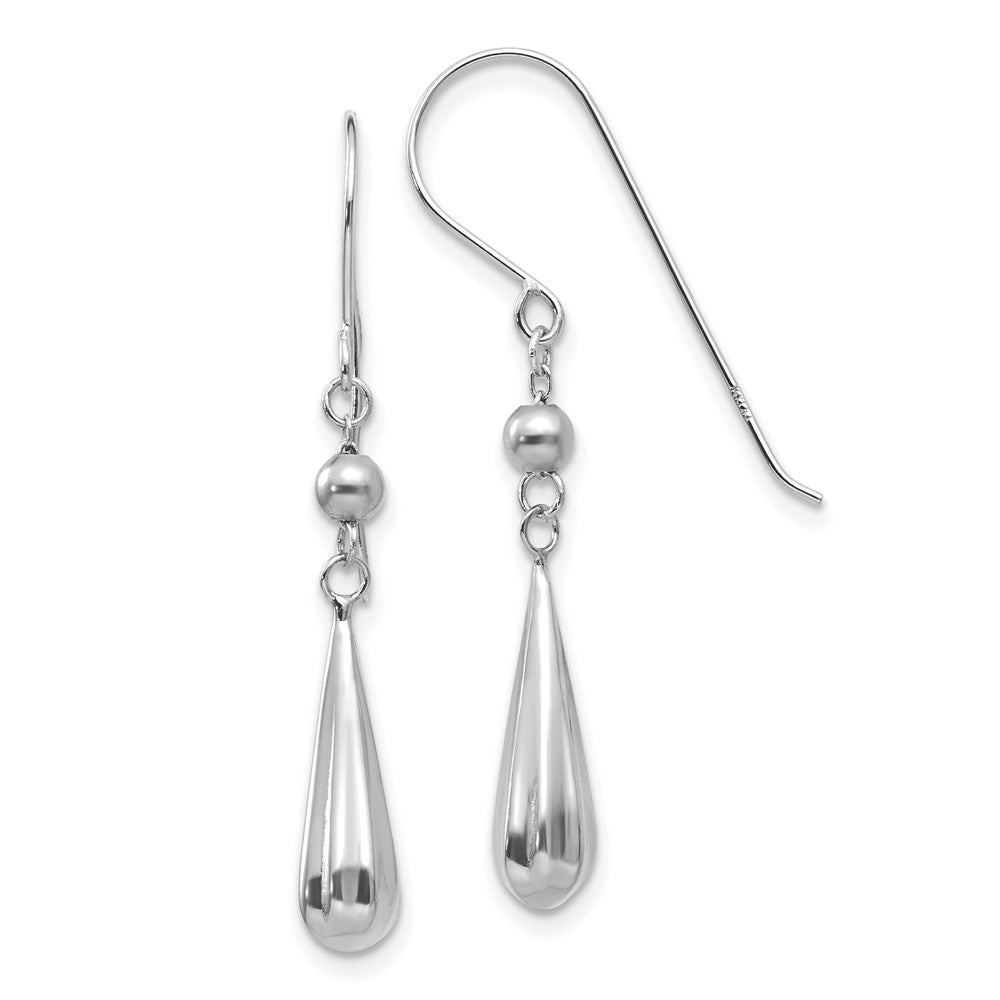 White Gold Grooved Puffed Teardrop Shepherd Hook Earrings Model-TH933 - Charlie & Co. Jewelry