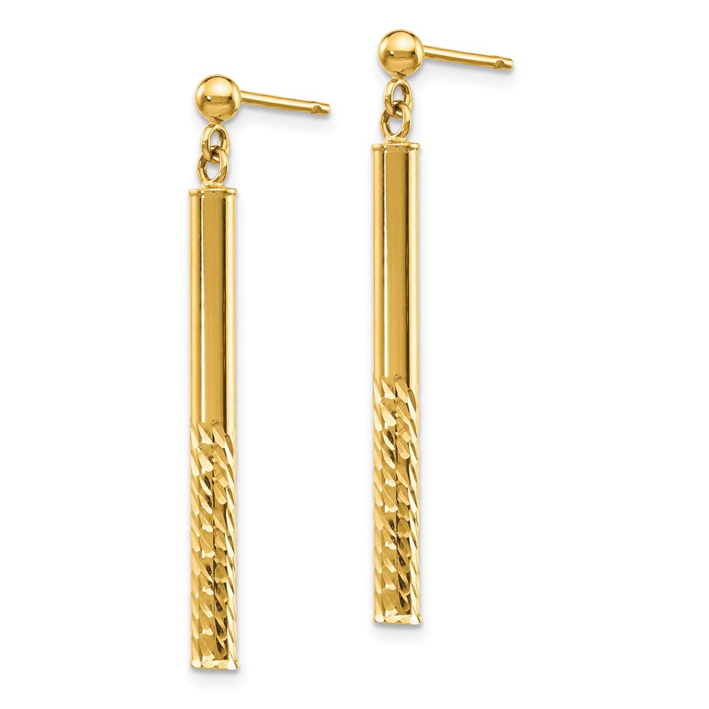 Gold Polished and Diamond-cut Bar Dangle Post Earrings - Model TH954 - Charlie & Co. Jewelry