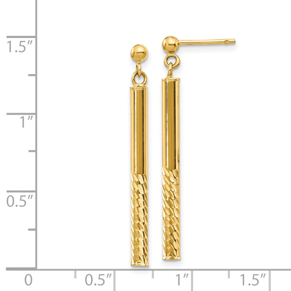 Gold Polished and Diamond-cut Bar Dangle Post Earrings - Model TH954 - Charlie & Co. Jewelry