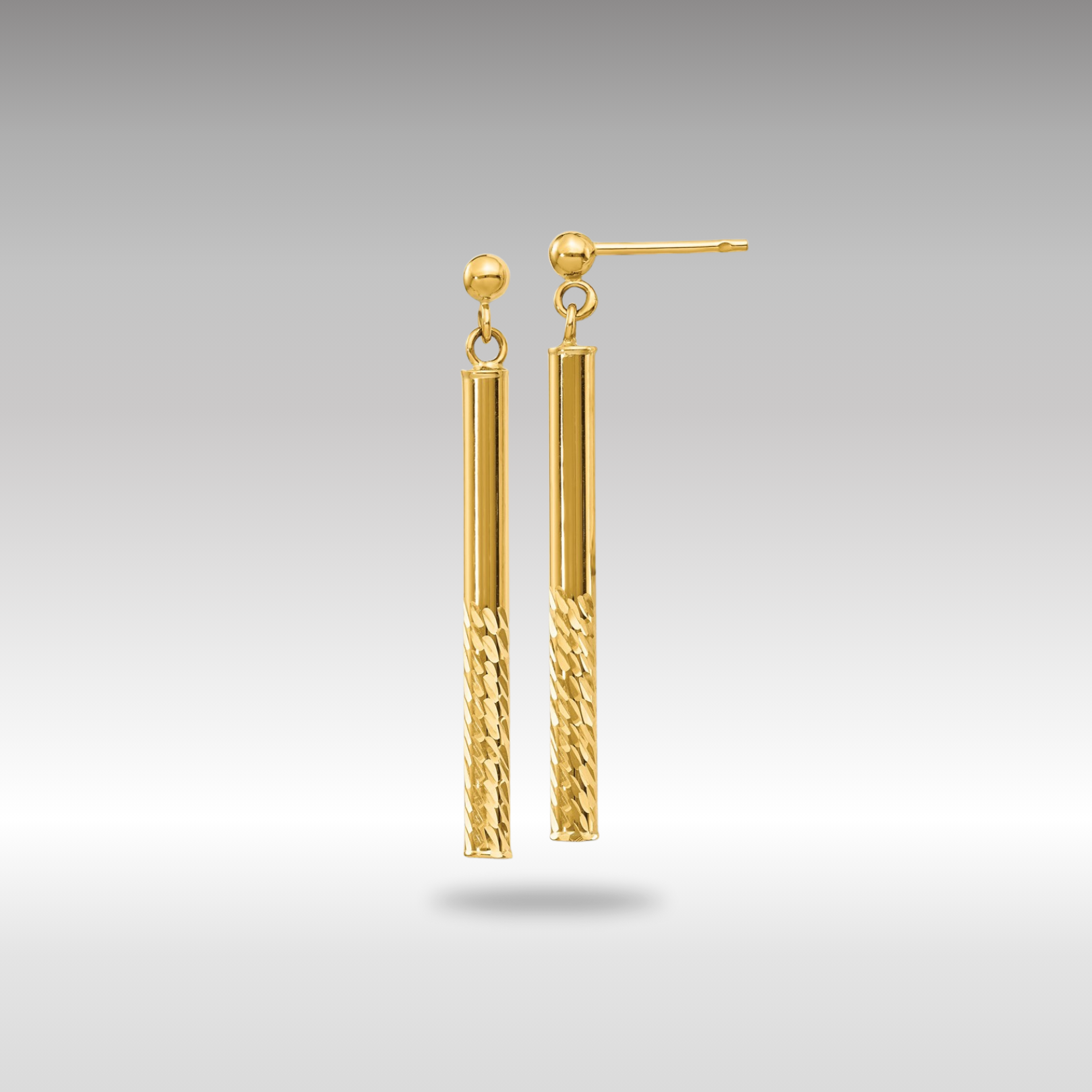 Gold Polished and Diamond-cut Bar Dangle Post Earrings - Model TH954 - Charlie & Co. Jewelry