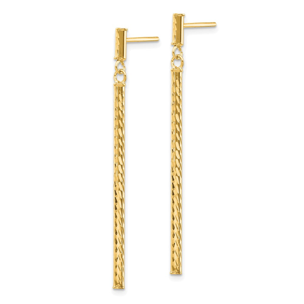 Gold Polished and Diamond-cut Bar Dangle Post Earrings Model-TH955 - Charlie & Co. Jewelry