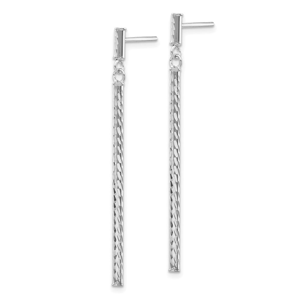 White Gold Polished and Diamond-cut Bar Dangle Post Earrings - Model TH955W - Charlie & Co. Jewelry