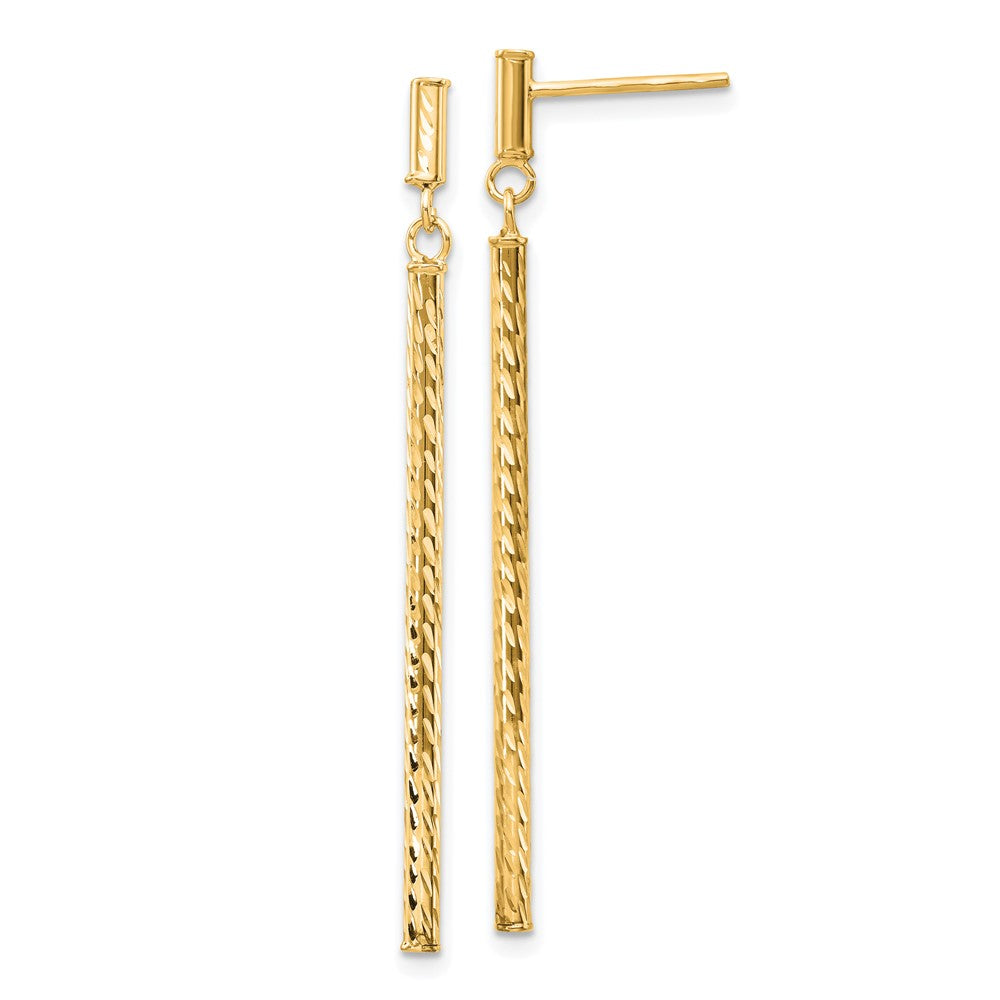 Gold Polished and Diamond-cut Bar Dangle Post Earrings Model-TH955 - Charlie & Co. Jewelry