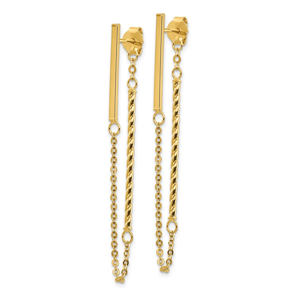 Gold Polished and Twisted Bar with Chain Post Earrings - Model TH986 - Charlie & Co. Jewelry