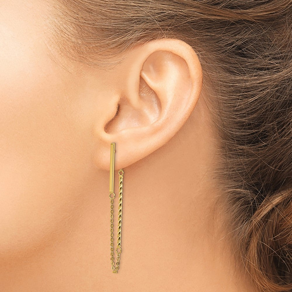 Gold Polished and Twisted Bar with Chain Post Earrings - Model TH986 - Charlie & Co. Jewelry