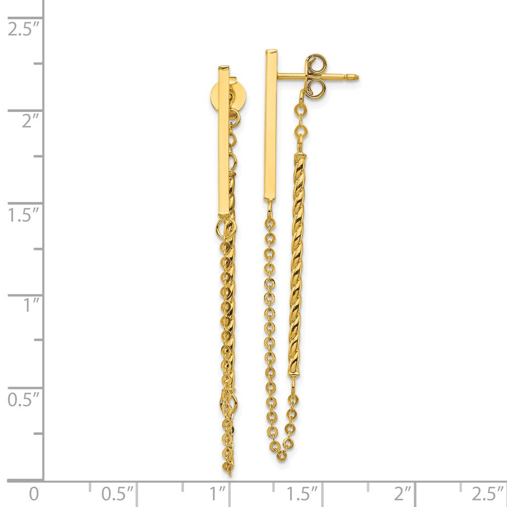 Gold Polished and Twisted Bar with Chain Post Earrings - Model TH986 - Charlie & Co. Jewelry