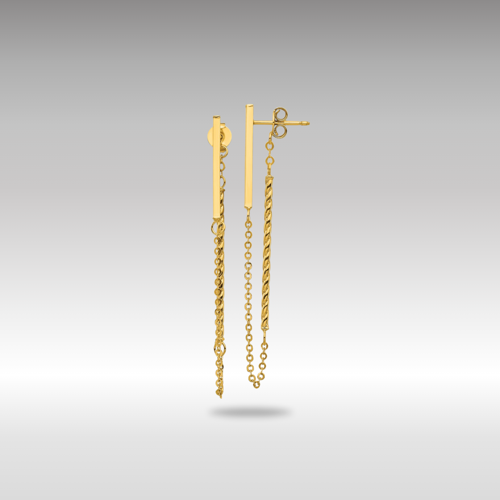 Gold Polished and Twisted Bar with Chain Post Earrings - Model TH986 - Charlie & Co. Jewelry