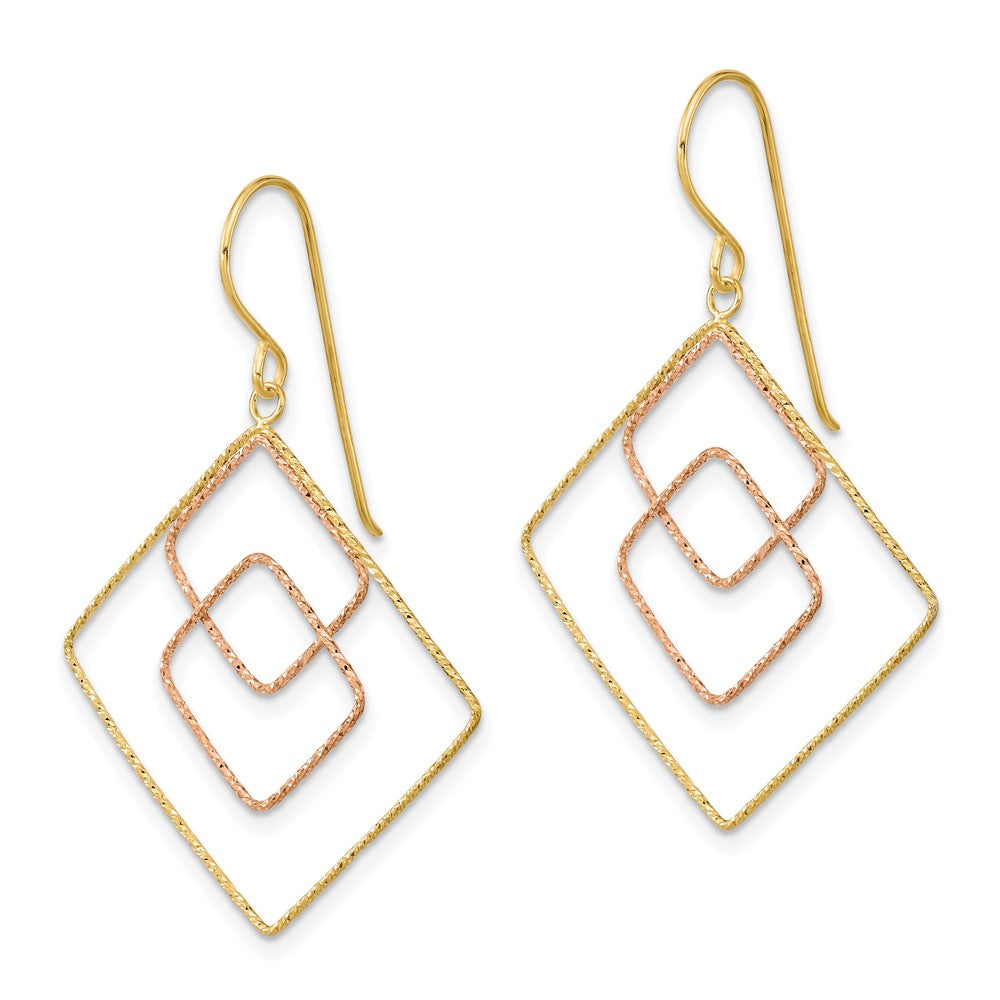 Gold Two-tone Diamond-cut Graduated Square Shepherd Hook Earrings - Model TL1004 - Charlie & Co. Jewelry