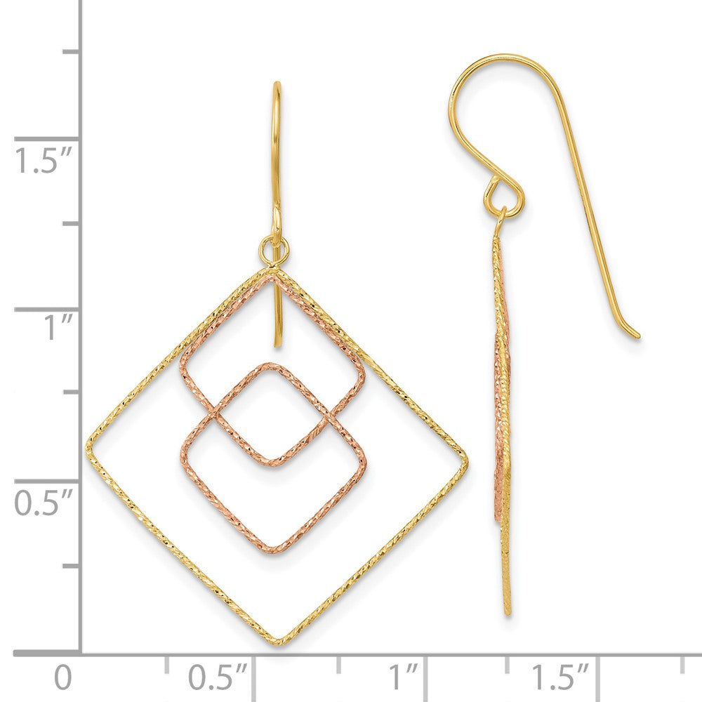 Gold Two-tone Diamond-cut Graduated Square Shepherd Hook Earrings - Model TL1004 - Charlie & Co. Jewelry