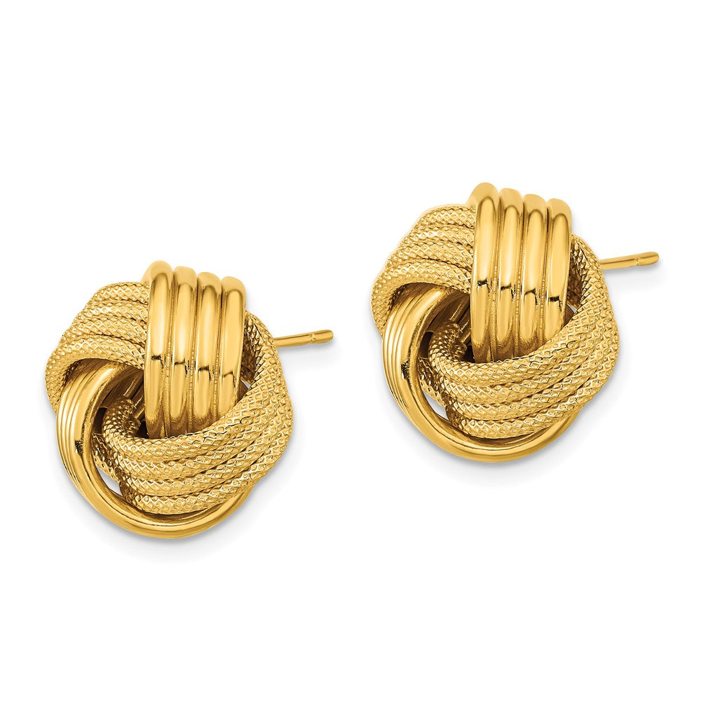 Gold Polished Textured Love Knot Post Earrings - Model TL1065 - Charlie & Co. Jewelry