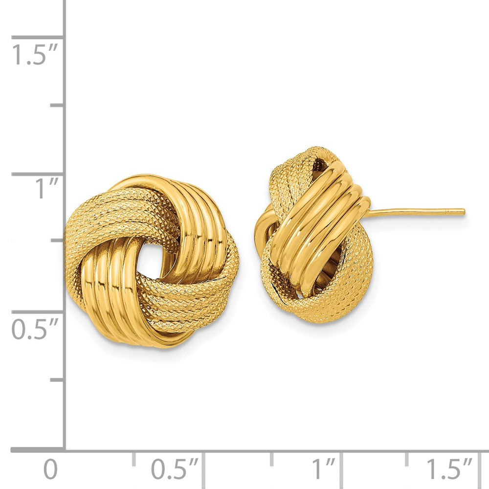 Gold Polished Textured Love Knot Post Earrings - Model TL1065 - Charlie & Co. Jewelry