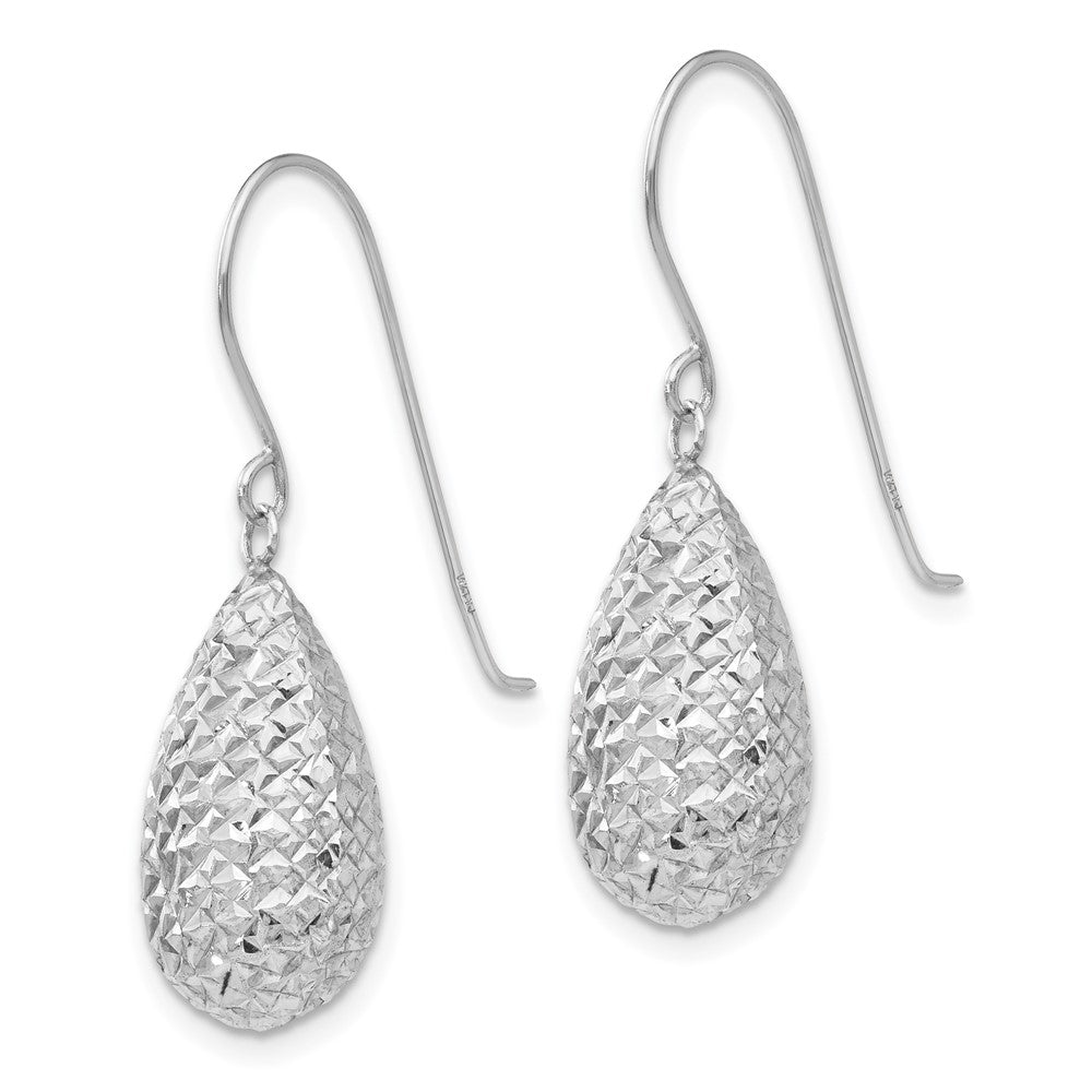 White Gold Puff Teardrop Earrings - Model TL500 - Charlie & Co. Jewelry