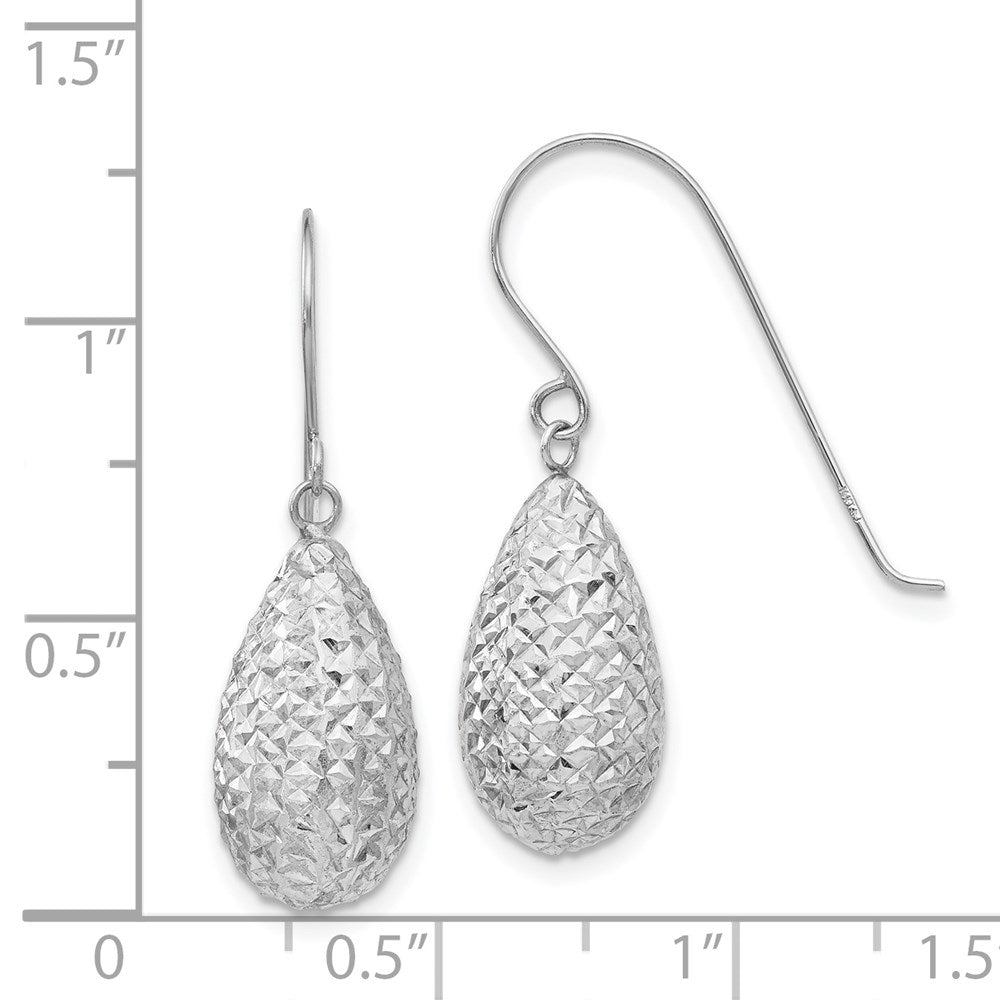 White Gold Puff Teardrop Earrings - Model TL500 - Charlie & Co. Jewelry