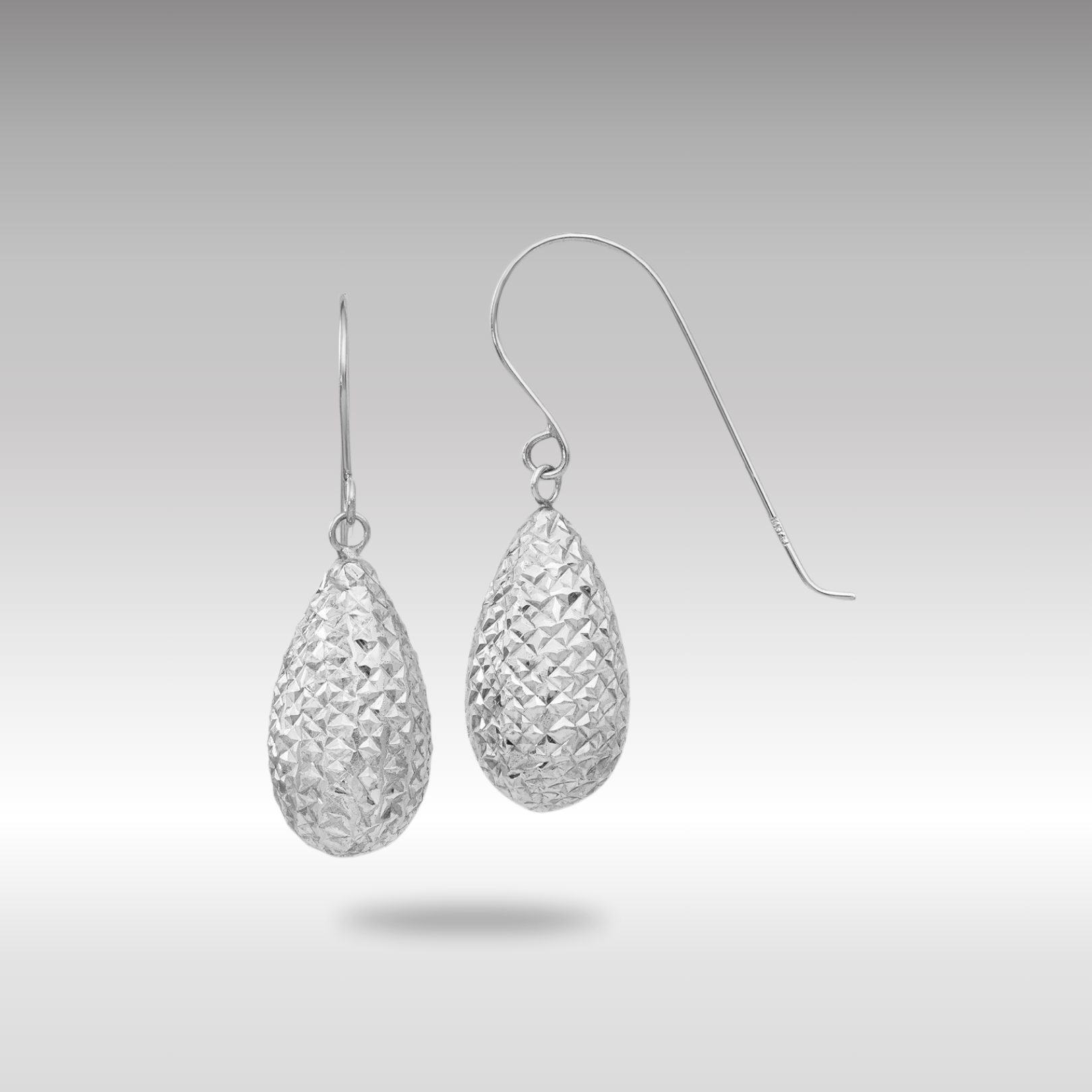 White Gold Puff Teardrop Earrings - Model TL500 - Charlie & Co. Jewelry