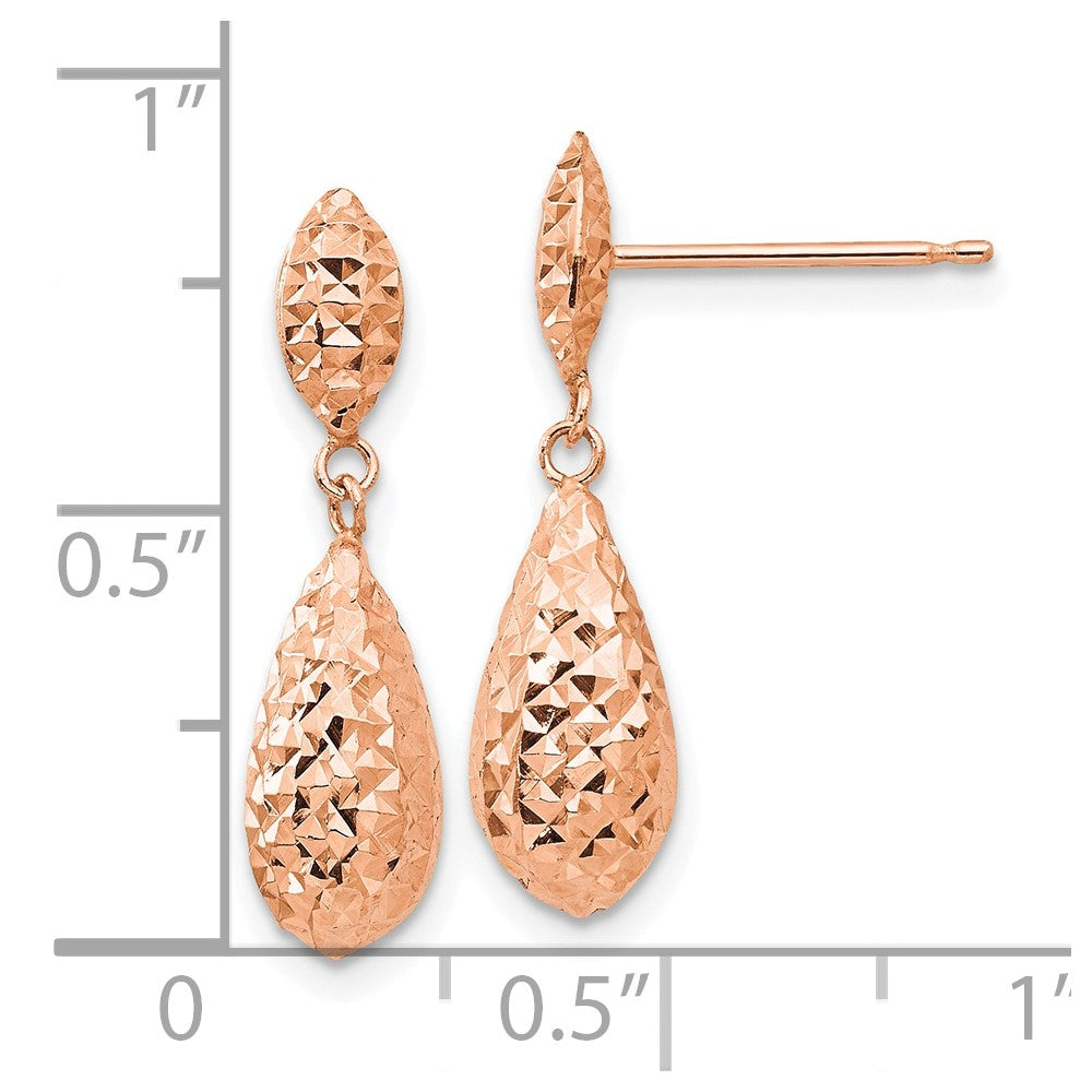 Rose Gold Diamond-cut Puff Teardrop Dangle Earrings Model-TL506R - Charlie & Co. Jewelry