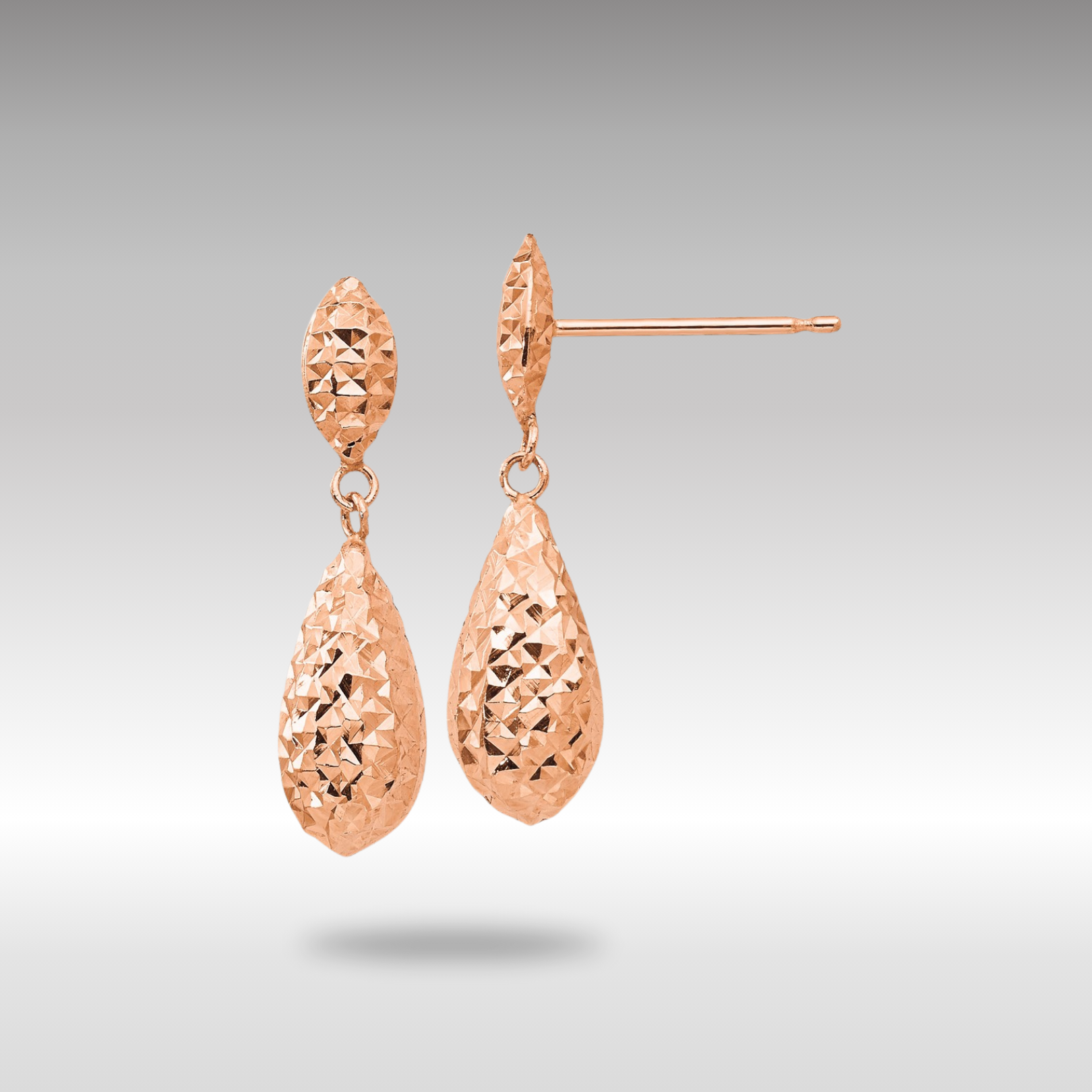 Rose Gold Diamond-cut Puff Teardrop Dangle Earrings Model-TL506R - Charlie & Co. Jewelry