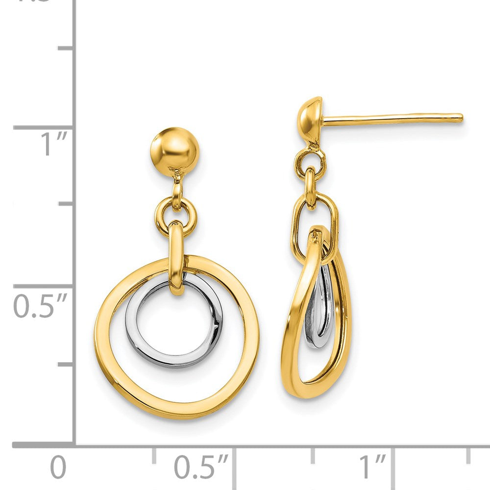 Gold Two-tone Circle Post Dangle Earrings - Model TL798 - Charlie & Co. Jewelry