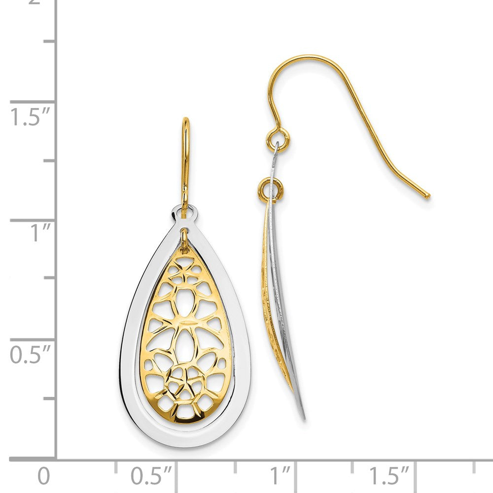 Gold Two-tone Diamond Cut Polished Fancy Dangle Earrings - Model TL895 - Charlie & Co. Jewelry