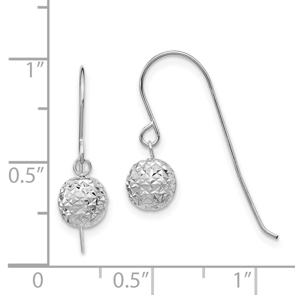 White Gold 6mm Diamond Cut Ball Dangle Earrings Model-TL924 - Charlie & Co. Jewelry