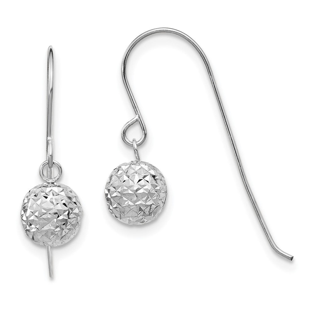 White Gold 6mm Diamond Cut Ball Dangle Earrings Model-TL924 - Charlie & Co. Jewelry