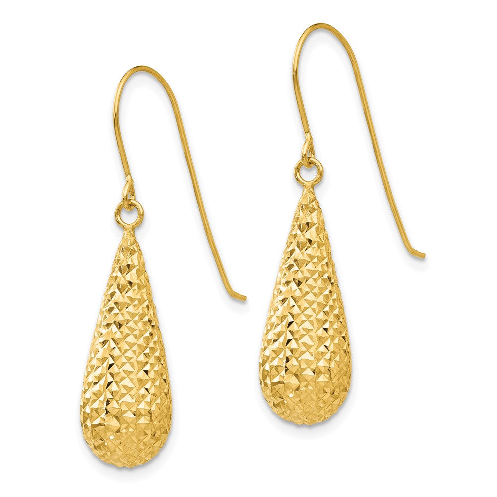 Gold Diamond Cut Puff Tear Drop Dangle Earrings - Model TL934 - Charlie & Co. Jewelry