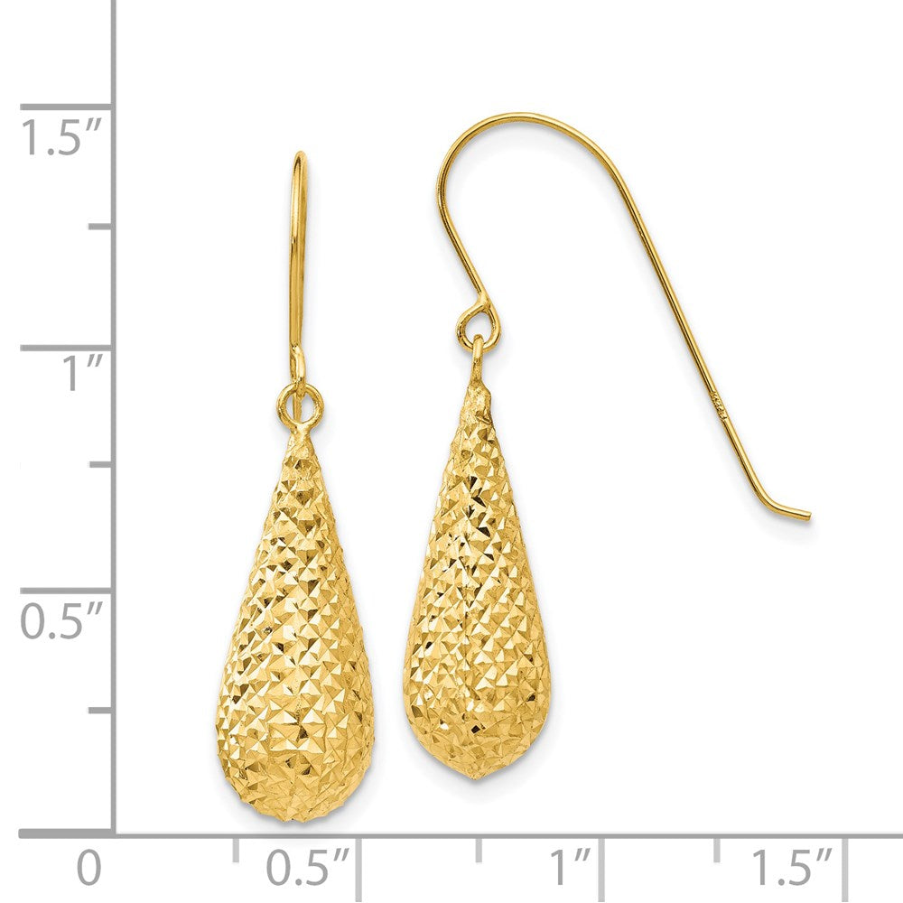 Gold Diamond Cut Puff Tear Drop Dangle Earrings - Model TL934 - Charlie & Co. Jewelry