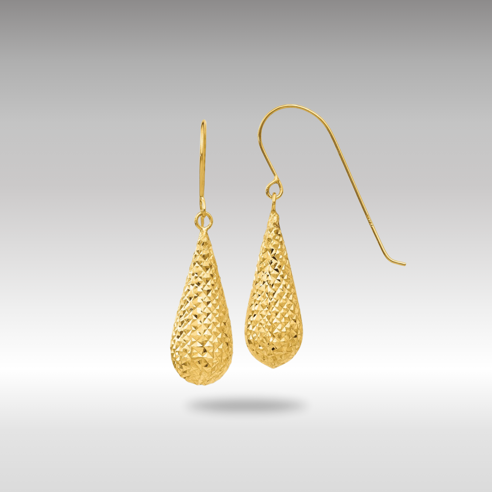 Gold Diamond Cut Puff Tear Drop Dangle Earrings - Model TL934 - Charlie & Co. Jewelry