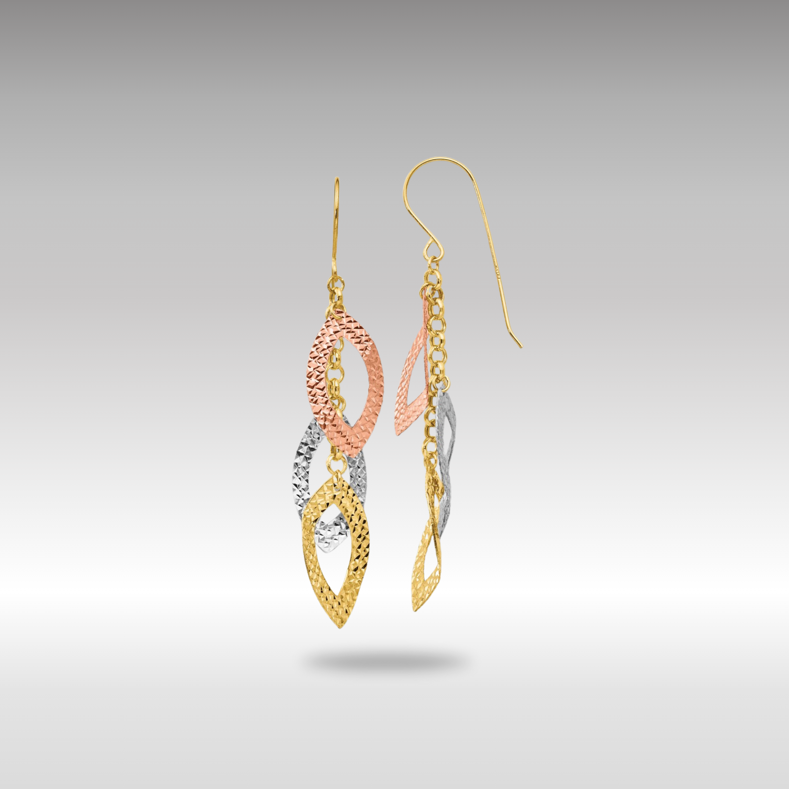 Gold Diamond Cut Tri-color Tear Drop Shepherd Hook Earrings Model-TL976 - Charlie & Co. Jewelry