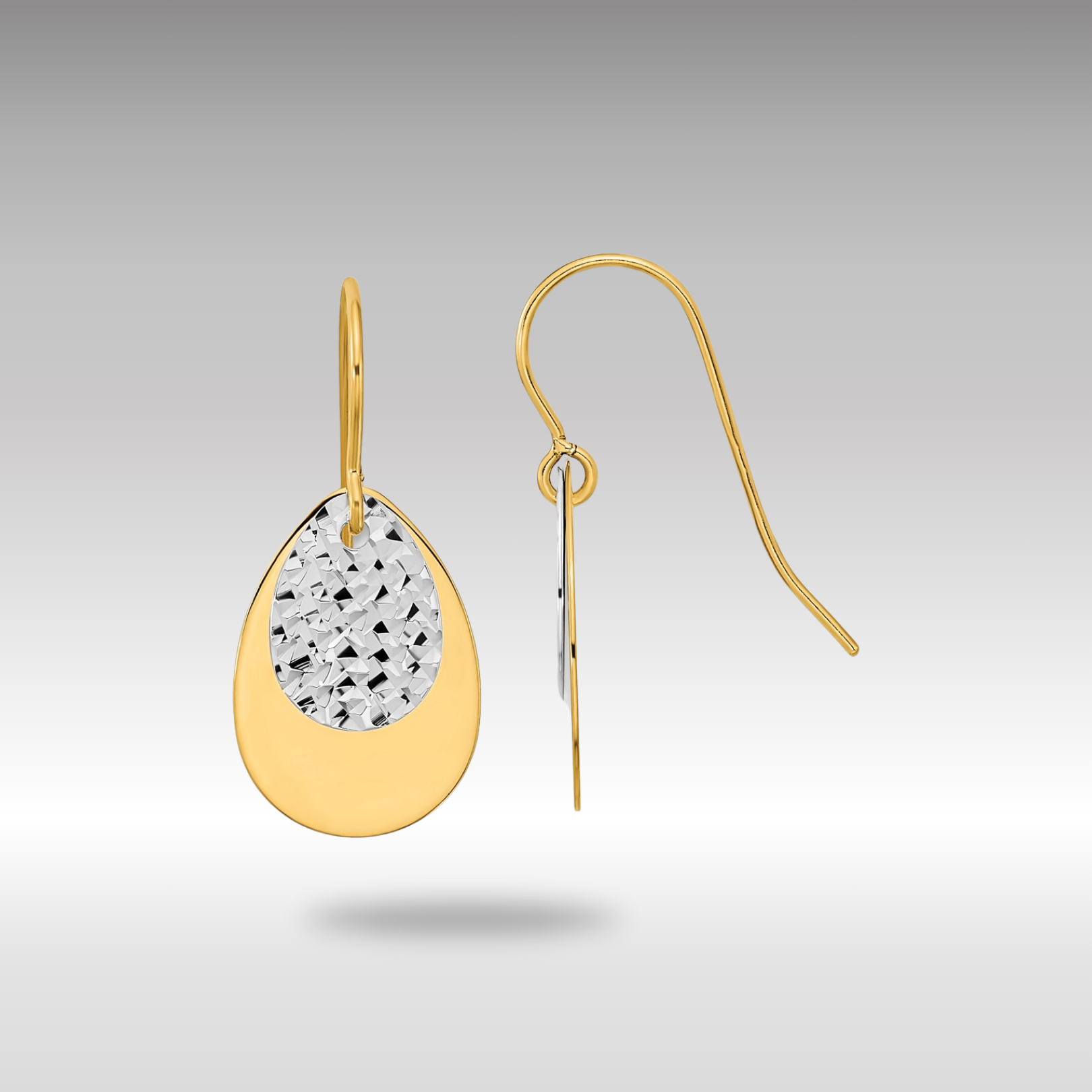 Gold Two-tone Polished/Textured Teardrop Dangle Earrings - Model TL998 - Charlie & Co. Jewelry