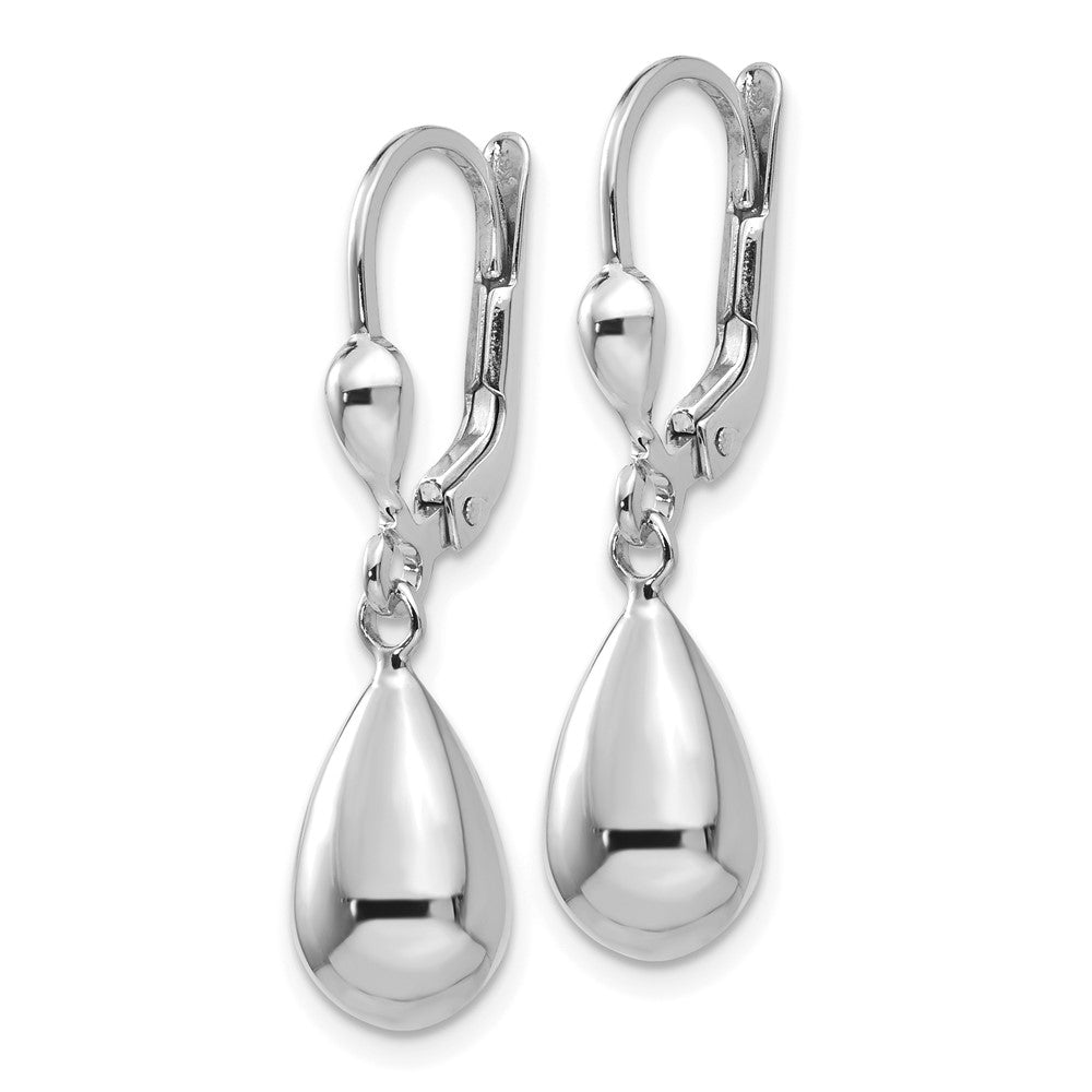 White Gold Polished Dangle Leverback Earrings Model-TM171 - Charlie & Co. Jewelry