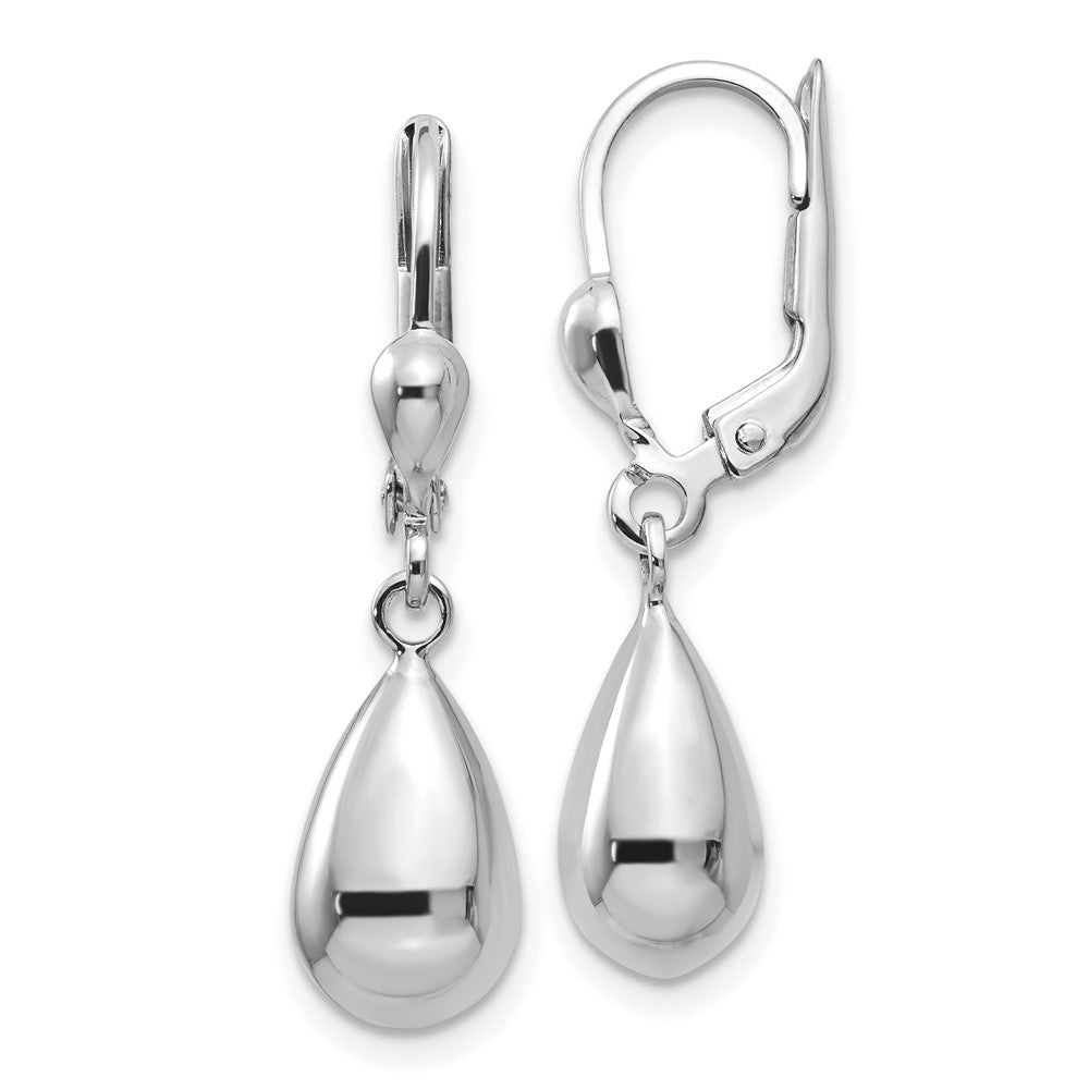 White Gold Polished Dangle Leverback Earrings Model-TM171 - Charlie & Co. Jewelry