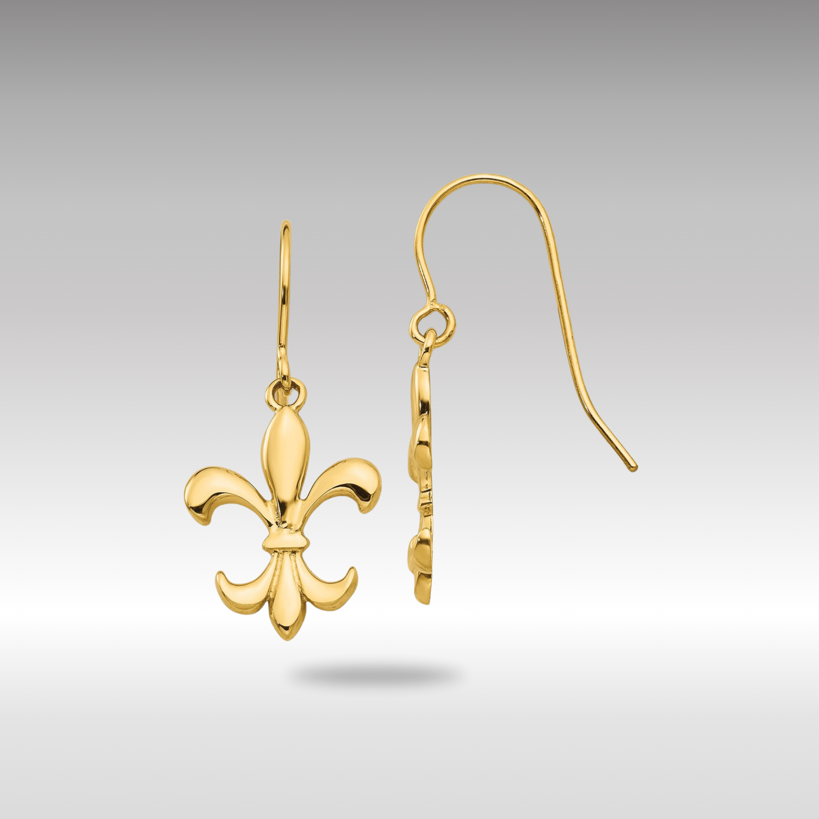 Gold Polished Fleur de lis Dangle Earrings - Model TM791 - Charlie & Co. Jewelry