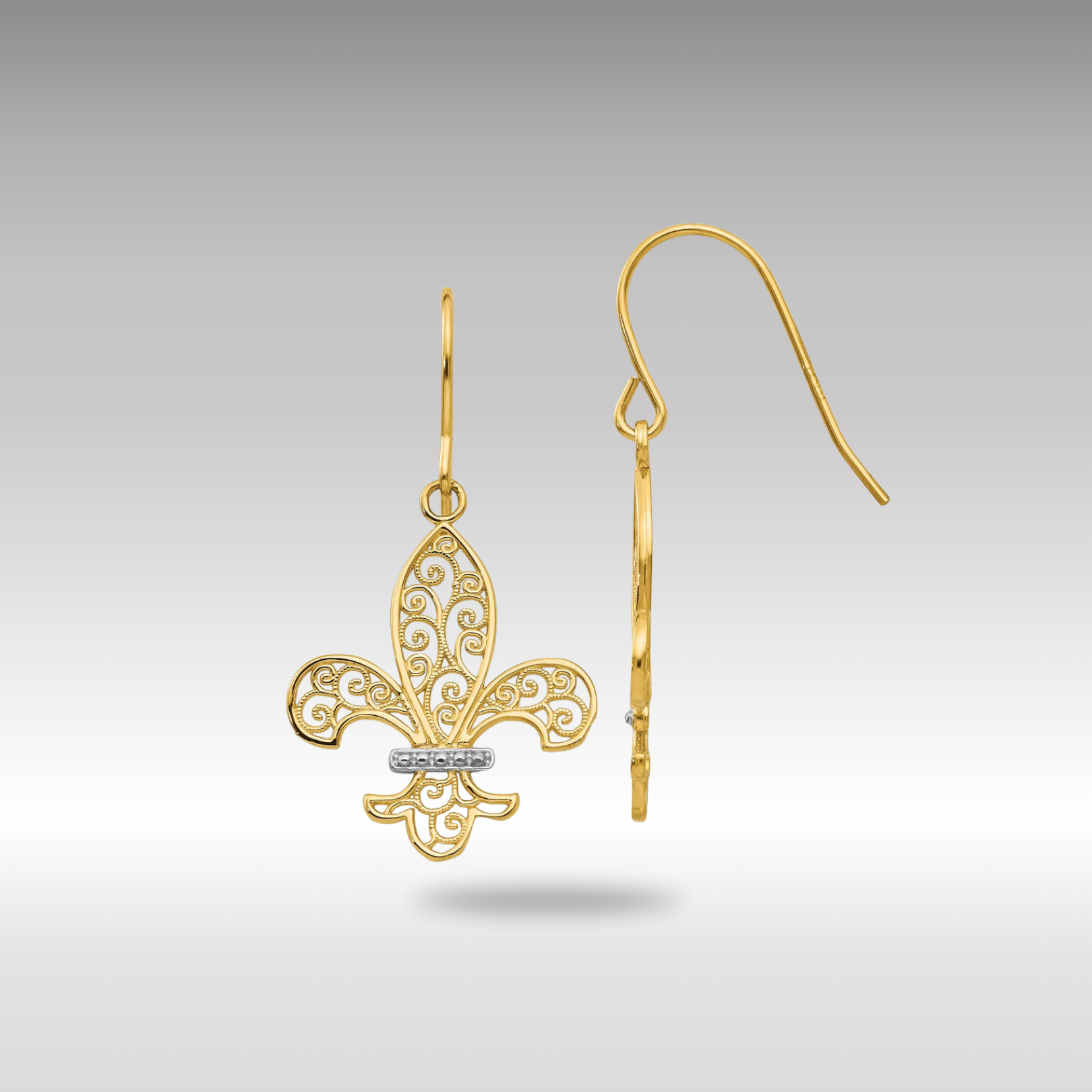 Gold Fleur de lis Shepherd Hook Earrings - Model TM793 - Charlie & Co. Jewelry