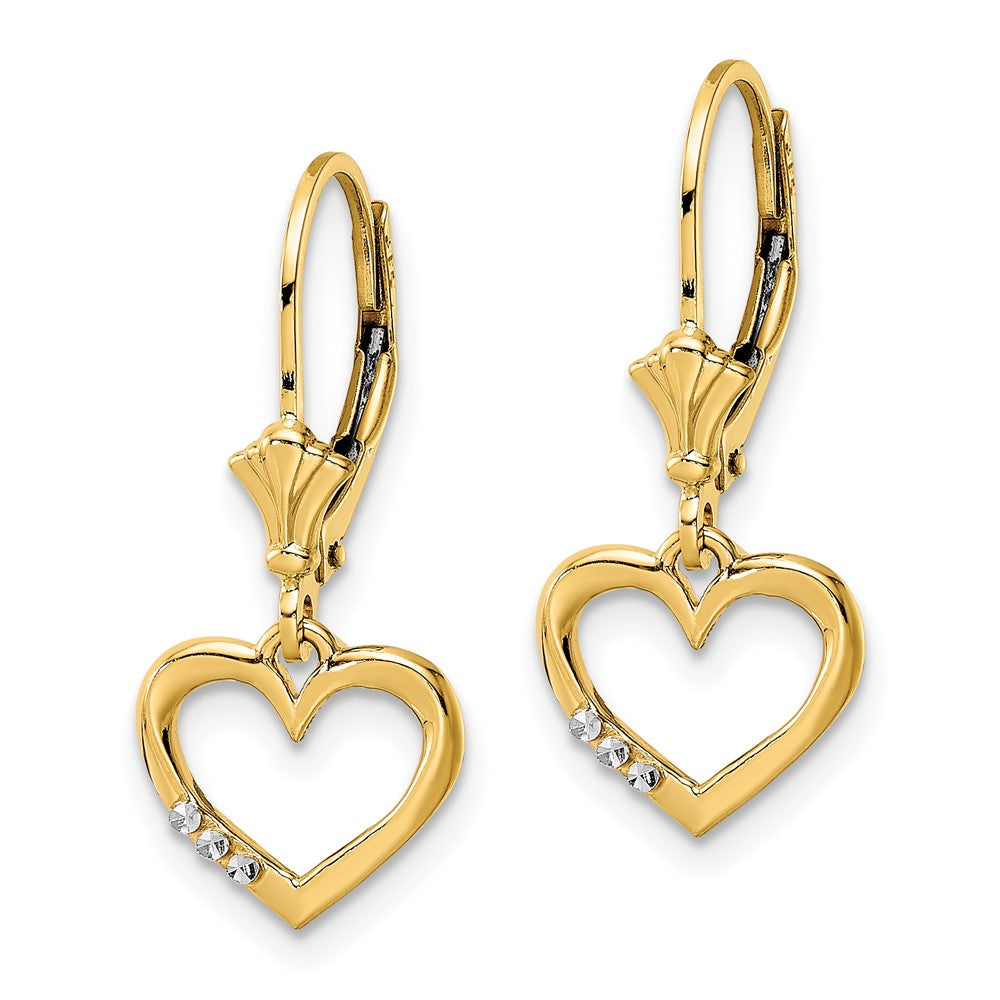 Gold Diamond Cut Heart Leverback Earrings - Model TM805 - Charlie & Co. Jewelry