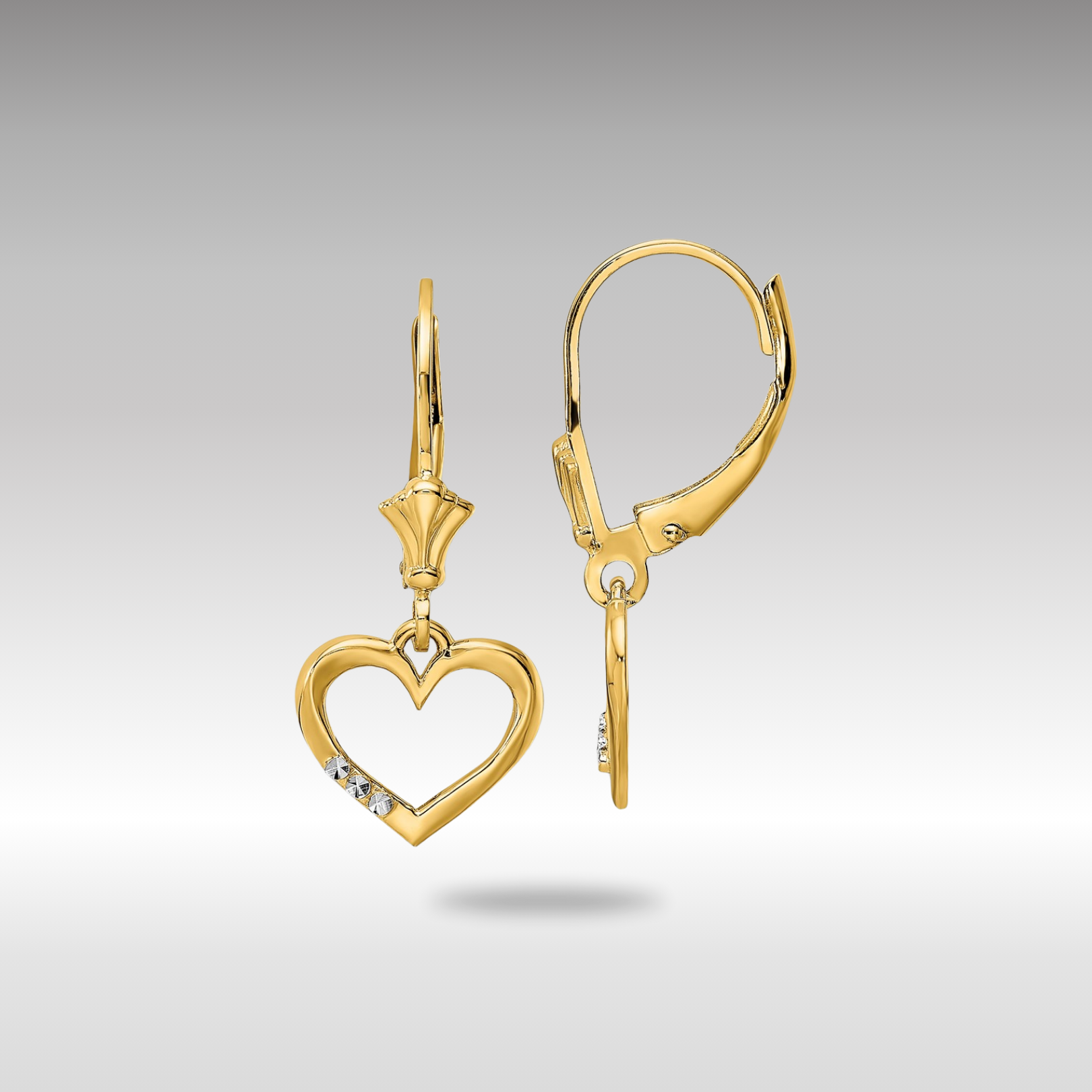 Gold Diamond Cut Heart Leverback Earrings - Model TM805 - Charlie & Co. Jewelry