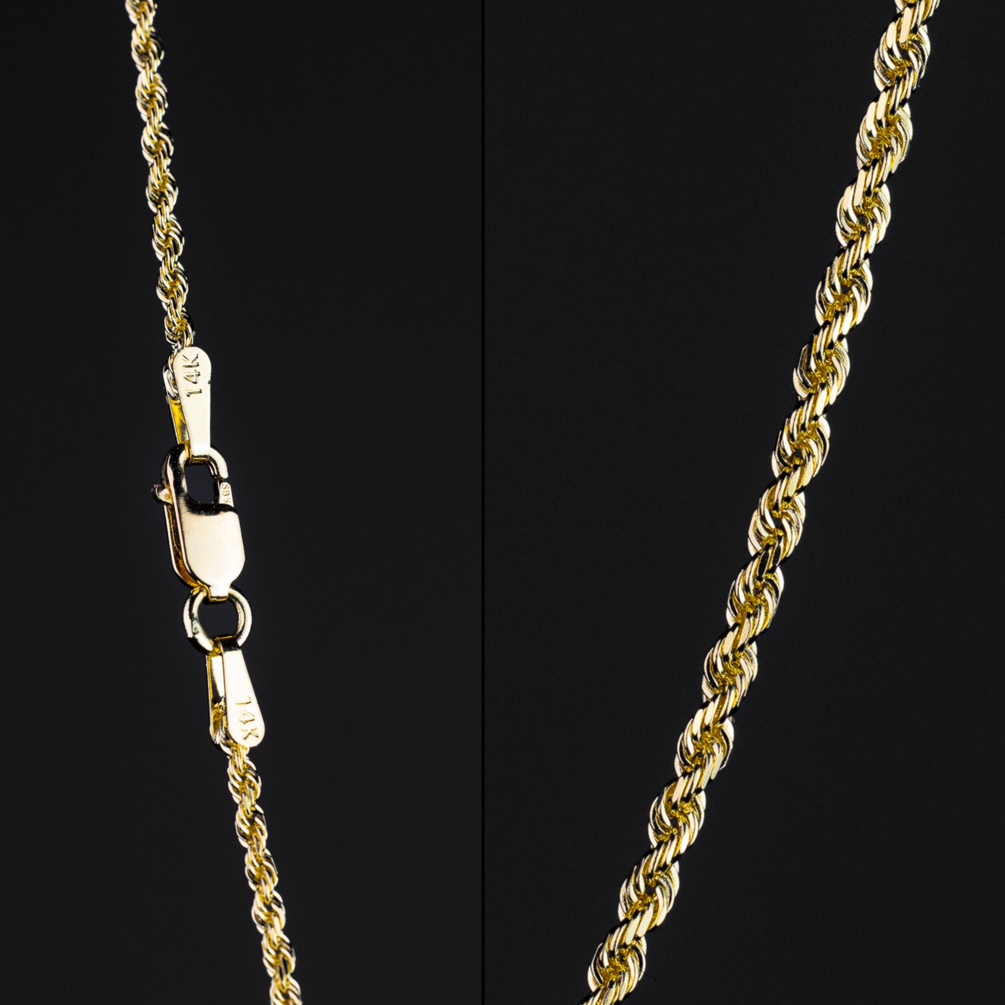 14K Gold 1.5mm Solid Diamond-Cut Classic Rope Chain - Model CH-0390