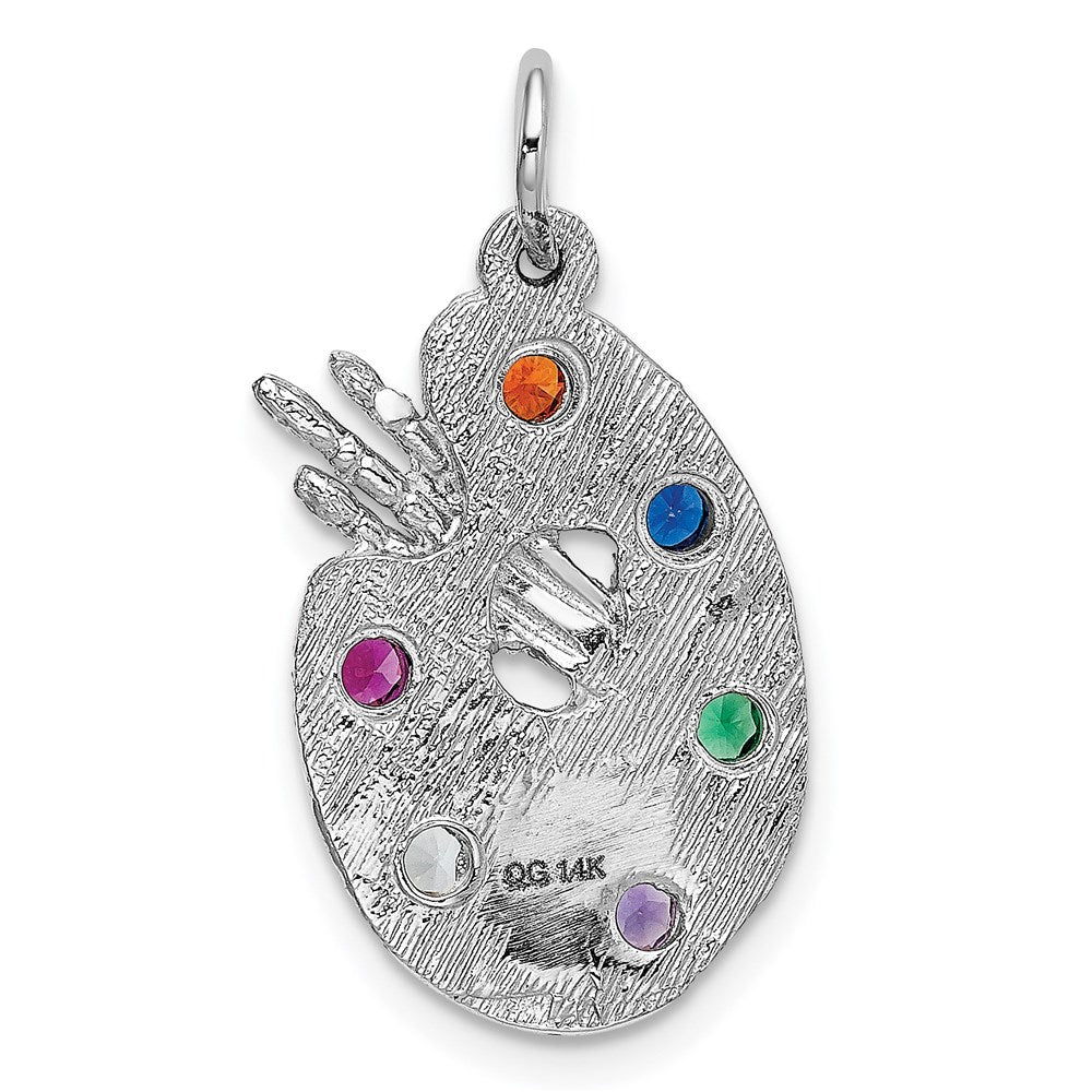 14K White Gold Artist Palette with CZ Stones Necklace Charm - Charlie & Co. Jewelry