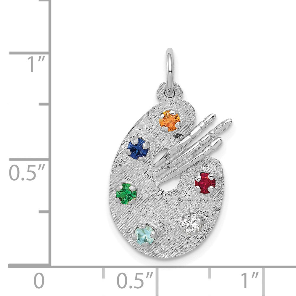 14K White Gold Artist Palette with CZ Stones Necklace Charm - Charlie & Co. Jewelry