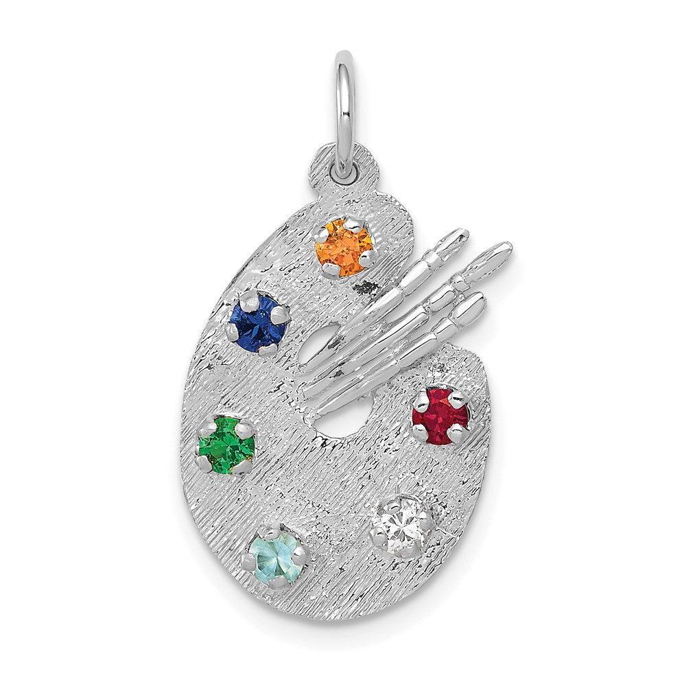 14K White Gold Artist Palette with CZ Stones Necklace Charm - Charlie & Co. Jewelry